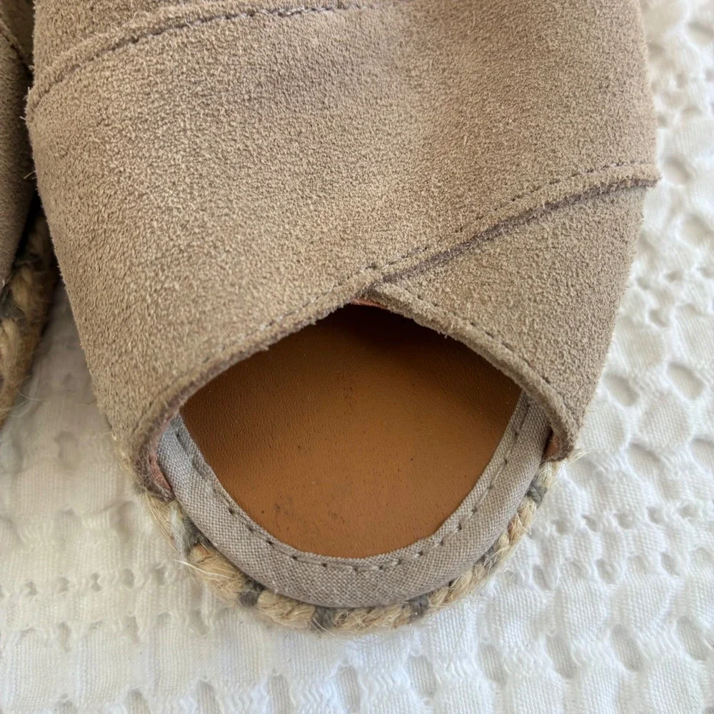 Verbenas Espadrille Wedge Tan Suede Open  Toe Women 7.5/8 Euro 38 Handmade Spain